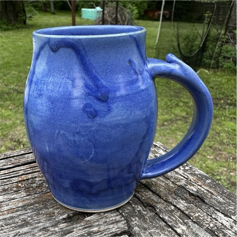 MANINA Blue Handmade Ceramic Pottery Coffee Mug 4in Tall 3.75in Diameter